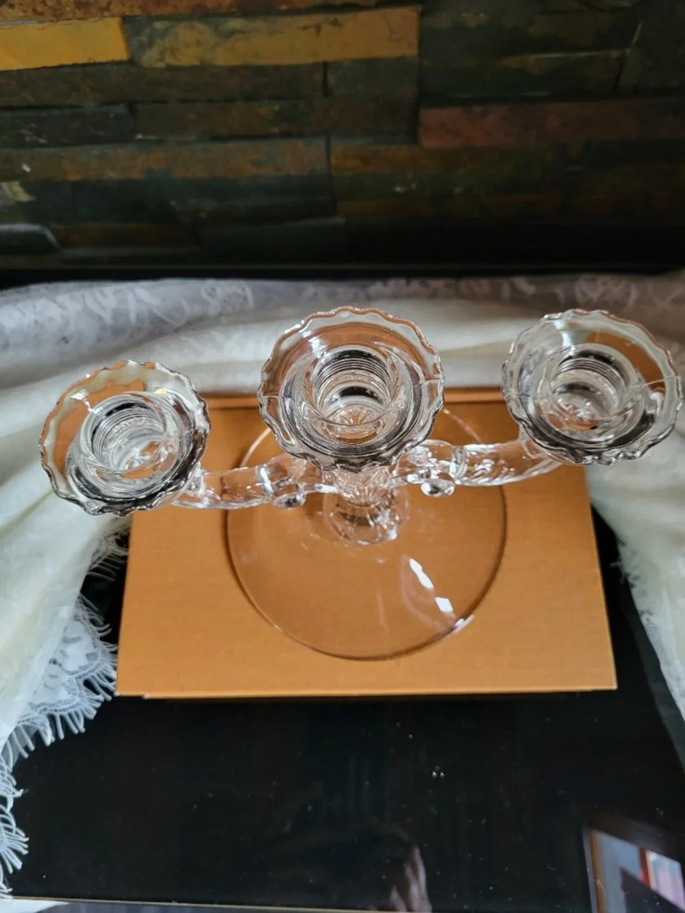Vintage Cambridge Glass Co. Clear 3-Light Candelabra Candelstick No. 1307